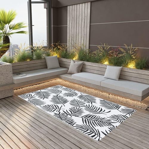 Outdoor-Teppich Arakil Weiß Und Schwarz Pp Blattmuster | Größe: 120 x 180 cm