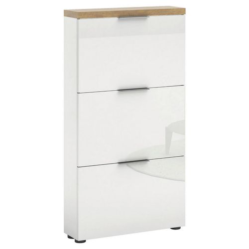 Xora Schuhkipper , Weiß Hochglanz , Metall , 65x123x19 cm , stehend , Garderobe, Schuhaufbewahrung, Schuhkipper