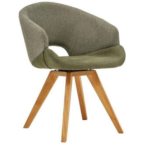 Linea Natura Armlehnstuhl , Eiche, Olivgrün , Holz, Textil , Wildeiche , massiv , Drehkreuz , 58x83x59 cm , Esszimmer, Stühle, Esszimmerstühle,