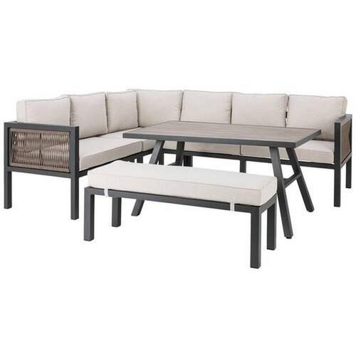 Amatio Loungegarnitur , Anthrazit, Braun, Beige , Metall, Kunststoff, Textil , Füllung: Schaumstoff,Polyester , L-Form , 242x195 cm , Loungemöbel,
