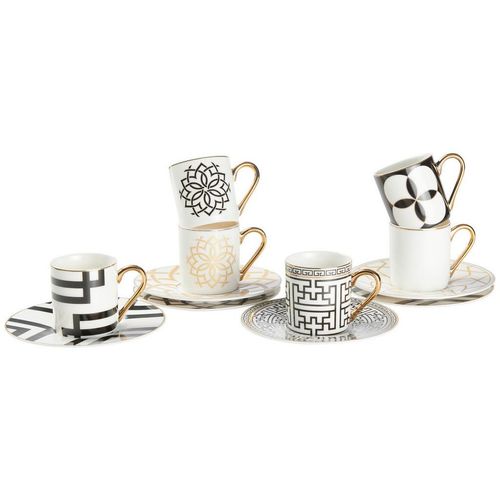 Novel Tassenset , Schwarz, Weiß, Gold , Keramik , 12-teilig , 90 ml , Lfgb , Kaffee & Tee, Tassen, Kaffeetassen-Sets