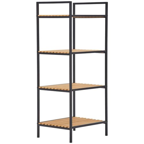 Xora Regal , Braun, Natur, Schwarz , Metall, Naturmaterialien , 4 Fächer , 39x95x32.5 cm , Typenauswahl, stehend, in verschiedenen Größen erhältlich ,