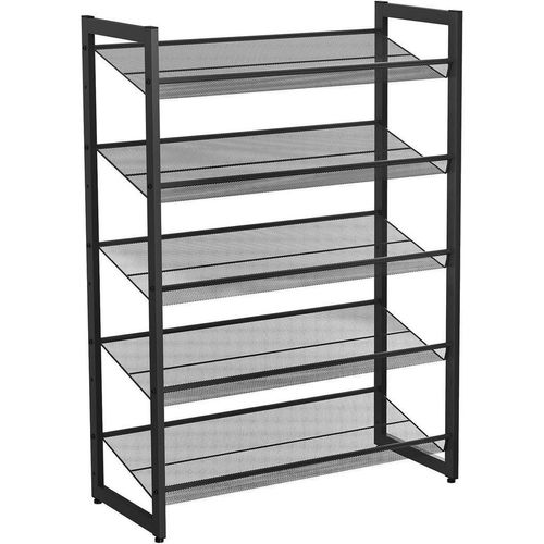 Boxxx Schuhregal Songmics , Schwarz , Metall , 5 Fächer , 74x104x30.7 cm , erweiterbar , Garderobe, Schuhaufbewahrung, Schuhregale