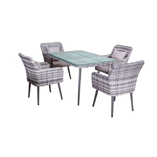 Gartenmöbel Garten Essgruppe Sitzgruppe LIMA grau 5-Teilig mit Kissen Garten Terrasse Balkon Garten