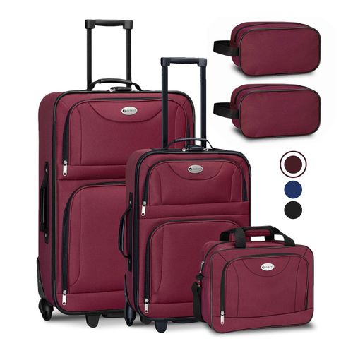 Juskys Trolley Reisekoffer Set Athen 5 teilig - 60 L, 2 Rollen, Weichschale, Handgepäck, Bordeaux