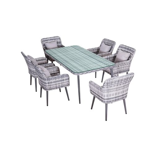 Gartenmöbel Essgruppe Sitzgruppe Outdoor QUITO grau 7-Teilig mit Kissen Garten Terrasse Balkon