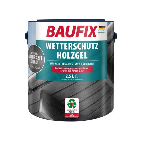 BAUFIX Metallic Wetterschutz-Holzgel anthrazitgrau seidenglänzend, 2.5 Liter, Holzlasur