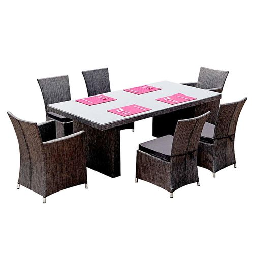 Gartenmöbel Essgruppe Sitzgruppe RÜGEN anthrazit 7-Teilig mit Kissen Wetterbeständig Garten Terrasse