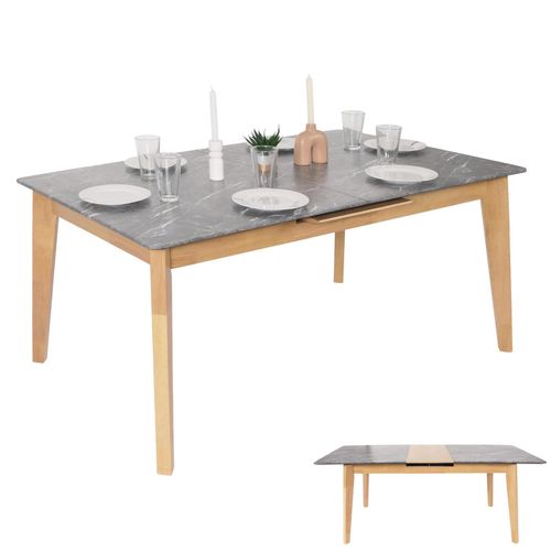 Esszimmertisch MCW-M57, Esstisch, Massiv-Holz Laminat Melamin 160-200x90cm, ausziehbar Marmor/Stein-Optik, helle Beine