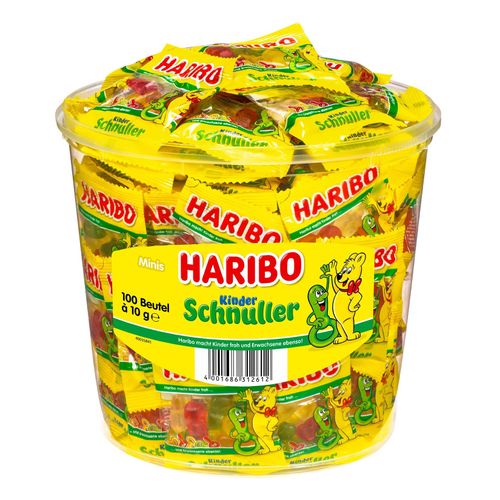 Haribo Kinder Schnuller Minis - 100 Stück im Eimer, 1kg - Inhalt: 2 Flaschen