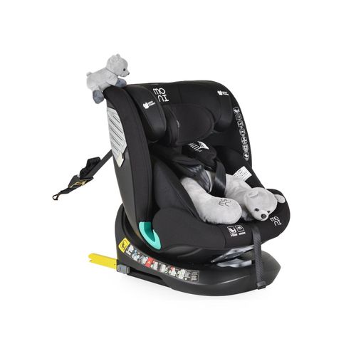 Moni Kindersitz Serengeti i-Size (40-150cm) Isofix, Kuscheltier, Nackenkissen schwarz