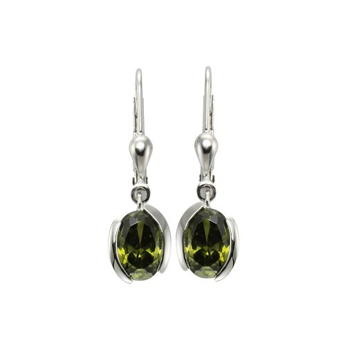 Zeeme Basic Ohrringe Silber 925 mit Zirkonia-Steinen olivefarben 26mm lang