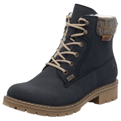 Winterstiefelette RIEKER, Damen, Gr. 42, blau (nachtblau), Nubuklederimitat, Textil, klassisch, Schuhe, Schnürboots, Stiefelette mit wasserabweisender riekerTEX-Membran