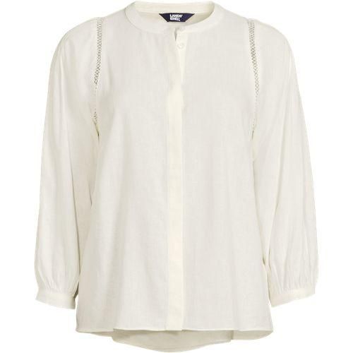 Bluse im Leinenmix, Damen,  Weiß, Leinen/Viskose, by Lands' End