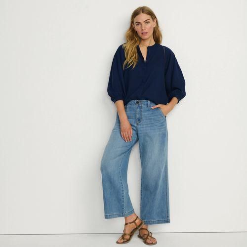 Bluse im Leinenmix, Damen,  Blau, Leinen/Viskose, by Lands' End