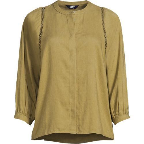 Bluse im Leinenmix, Damen,  Grün, Leinen/Viskose, by Lands' End
