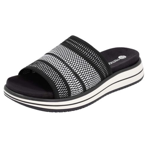 Pantolette REMONTE, Damen, Gr. 38, schwarz-weiß (schwarz, weiß), Textil, gestreift, sportlich, Schuhe, Keilabsatz, Sommerschuh, Schlappen mit praktischem Elastikeinfass