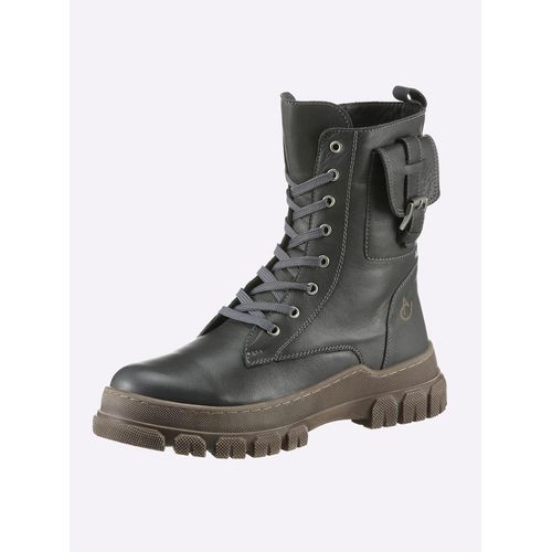 Schnürstiefelette HEINE, Damen, Gr. 36, grau, Leder, Leder, modisch, Schuhe