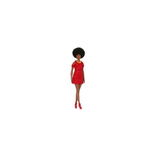 Barbie Fashionistas Puppe #221 mit schwarzen Haaren, rotem Kleid und Accessoires