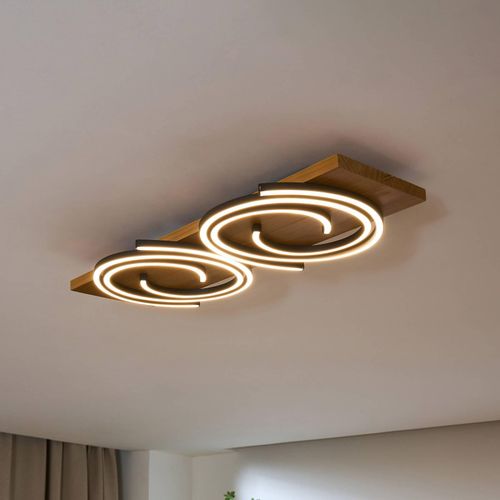 LED-Deckenlampe Rifia, braun, 70 cm, 2-flammig, Holz