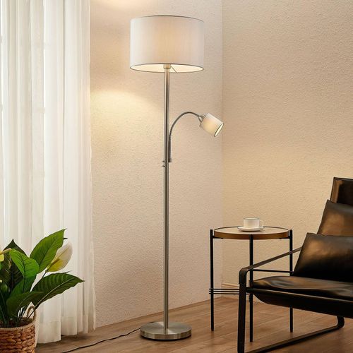 Lindby Stehleuchte Colima, grau, Stoff, Leselampe, 170cm