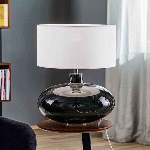 Tischlampe Skien, Schirm zylindrisch weiß, Glasfuß rauchgrau