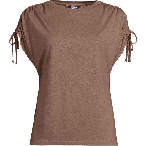 Shirt aus Viskose/Leinenmix mit geraffter Schulter, Damen,  Braun, Leinen/Viskose, by Lands' End