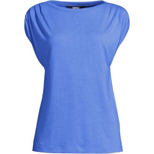 Shirt aus Leinen/Viskosemix mit U-Boot-Ausschnitt, Damen,  Blau, Leinen/Viskose, by Lands' End