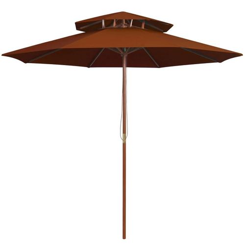 Sonnenschirm Mit Doppeldach Und Holz-Mast 270 Cm | Farbe: Terrakotta
