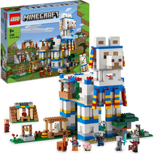 LEGO 21188 Minecraft Das Lamadorf Set, Spielzeug-Haus mit Dorfbewohnern, Tier-Figuren und 6 Modulen, ideal als Geschenk an Weihnachten