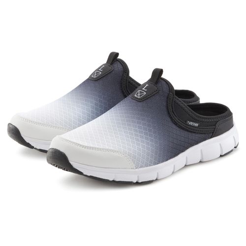 Slip-On Sneaker LASCANA, Damen, Gr. 40, schwarz (schwarz, weiß), Obermaterial: 100% Textilmaterial. Futter: 100% Textilmaterial. Decksohle: 100% Textilmaterial. Laufsohle: 100% Synthetik, unifarben, mehrfarbig, casual, Schuhe, Halbschuh, Freizeitschuh, Sabot, Clogs aus leichtem Mesh-Material