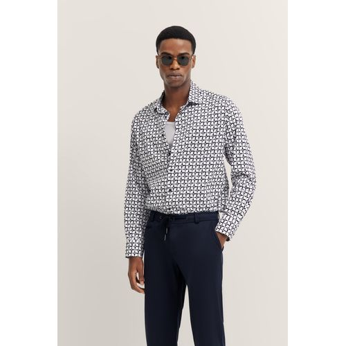 Langarmhemd BUGATTI, Herren, Gr. XXL, Normalgrößen, 390, marine, 100% Baumwolle, casual, normal, Langarm eckige 2-Knopf-Manschette, Hemden, mit hochwertigem Satin-Finish