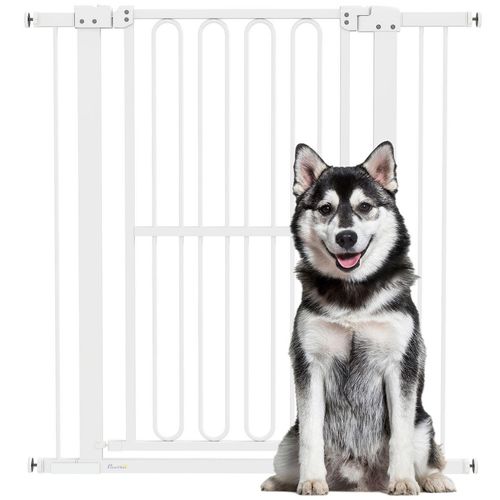 Türschutzgitter Hund, 76-104 cm Absperrgitter ohne Bohren, Treppengitter Weiß