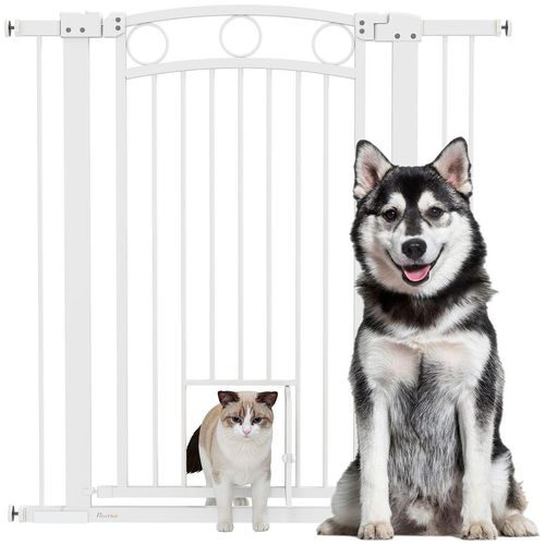 Türschutzgitter Hund, 76-104 cm Absperrgitter ohne Bohren, Treppengitter Weiß
