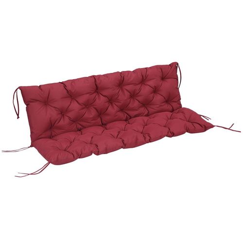 3 Sitzer Bankauflage 150 x 98 x 8 cm, Bankkissen mit Bändern, Sitzkissen Rot