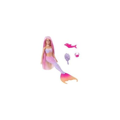 Barbie Malibu Meerjungfrau-Puppe mit Farbwechseleffekt, Delfin und Accessoires