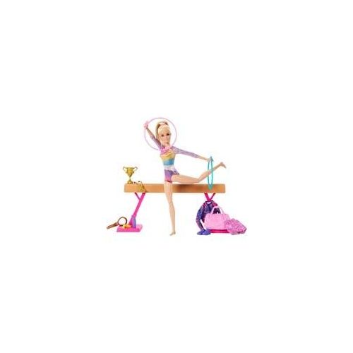Barbie Turnspaß-Spielset, Puppe mit mehr als 10 Zubehörteilen und Drehfunktion