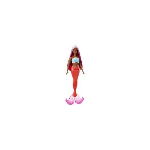 Barbie Meerjungfrau Puppe mit magentafarbenen Haaren rot, Schwanzflosse in tropischem Rot und Haarband