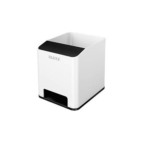 Stiftehalter Leitz WOW Sound, 1 Fach, Smartphone-Fach mit Soundverstärkung, weiß/schwarz