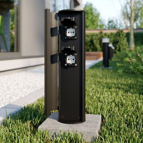 Lucande Steckdosensäule Corban, Tür, 2 Steckdosen, IP44