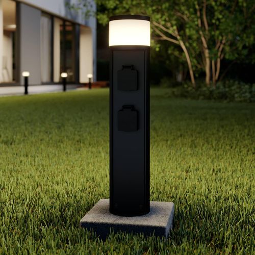 Lucande LED-Sockellampe Corban, grau, Steckdosen, IP44
