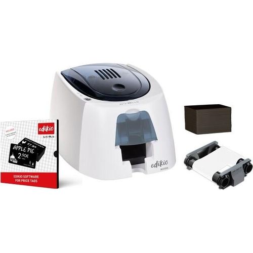 Evolis Edikio ACCESS Price Tag solution, einseitig, 12 Punkte/mm (300dpi), USB Kartendrucker, einseitig, Thermotransfer, Auflösung: 12 Punkte/mm (300dpi), USB, inkl.: Kabel (USB), Netzteil, Netzkabel (EU), Design Software, 100 Karten, Farbband (EA2U0000BS-BS001)