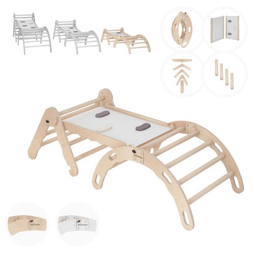 MAMOI® Klettergerüst indoor, Kletterdreieck mit rutsche aus holz, Kletterbogen, Baby kinder klettern, Regenbogenwippe mit Rutschbrett, Mini Holzbogen Triangle für Spielplatz ab 1/2/3 jahre