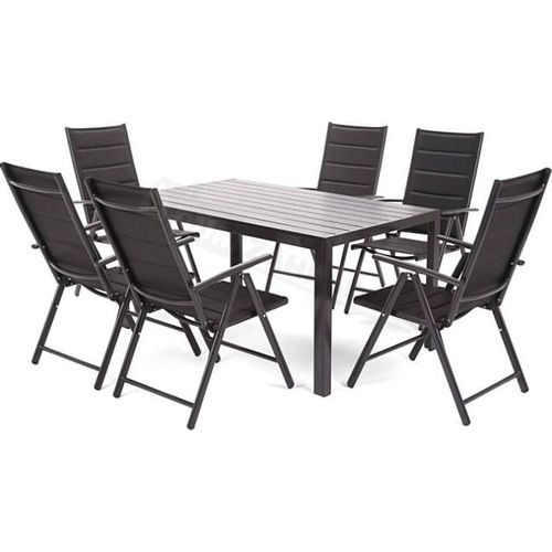 Gartenmöbel Ibiza Alu Schwarz / Schwarz 6+1