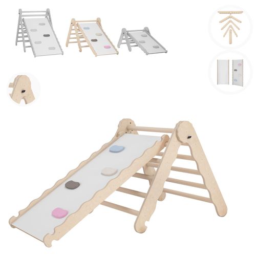 MAMOI® Klettergerüst indoor, Kletterdreieck mit rutsche aus holz, Baby kinder klettern, Kletterturm mit rutschbrett, Kletterbogen mit kinderrutsche, Holzbogen für spielplatz ab 1/2/3 jahre