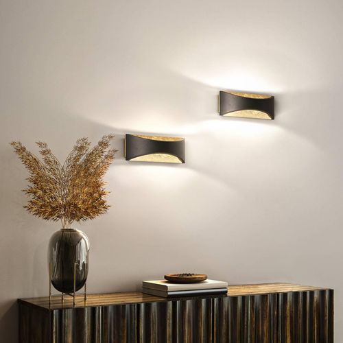 LED-Wandleuchte Rio, schwarz/blattgold, Breite 23 cm, Metall