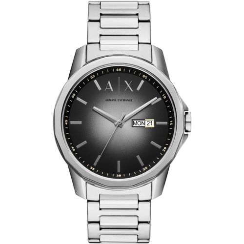 Quarzuhr ARMANI EXCHANGE, silber (silberfarben, grau), Armbanduhren, Herren, Armbanduhr, Herrenuhr, Edelstahlarmband, analog, Tag, Wochentag