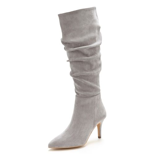 Reißverschlussstiefel LASCANA, Damen, Gr. 36, grau, Obermaterial: 100% Textilmaterial. Futter: 100% Textilmaterial. Decksohle: 100% Textilmaterial. Laufsohle: 100% Synthetik, unifarben, modisch, Schuhe Brautschuh, mit modischer Raffung, Langschaft, High-Heel Stiefelette,Slouchy Boots