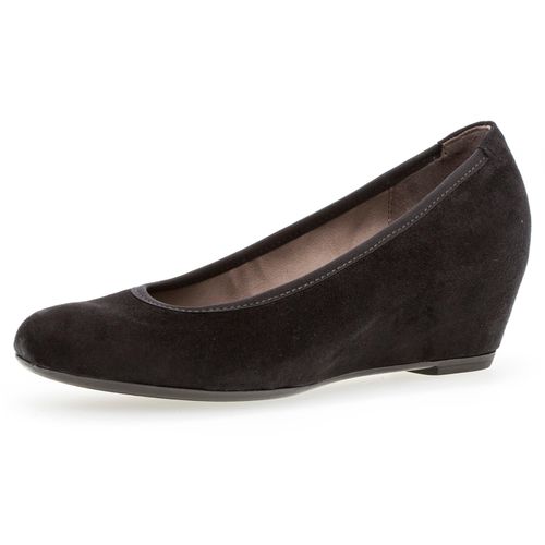 Pumps GABOR, Damen, Gr. 40, schwarz, Ziegenveloursleder, unifarben, klassisch, Schuhe, Halbschuh, Keilabsatz, Schlupfschuh, in Saccetto Machart