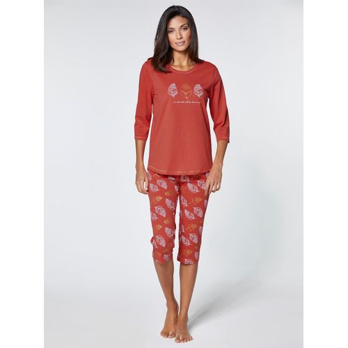 Schlafanzug WÄSCHEPUR, Damen, Gr. 36/38, orange (terra), 100% Baumwolle, Langarm, Homewear-Sets